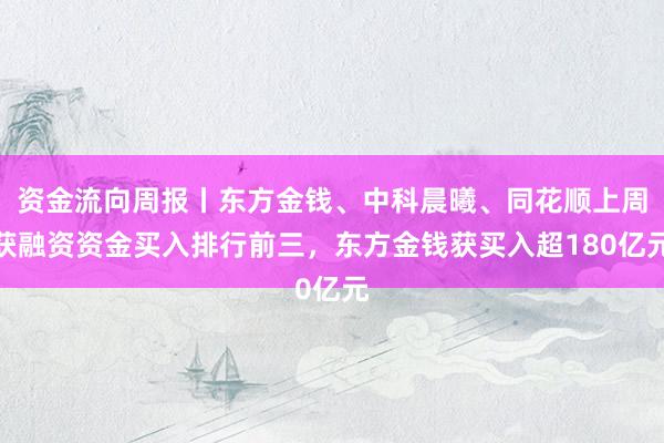 资金流向周报丨东方金钱、中科晨曦、同花顺上周获融资资金买入排行前三，东方金钱获买入超180亿元